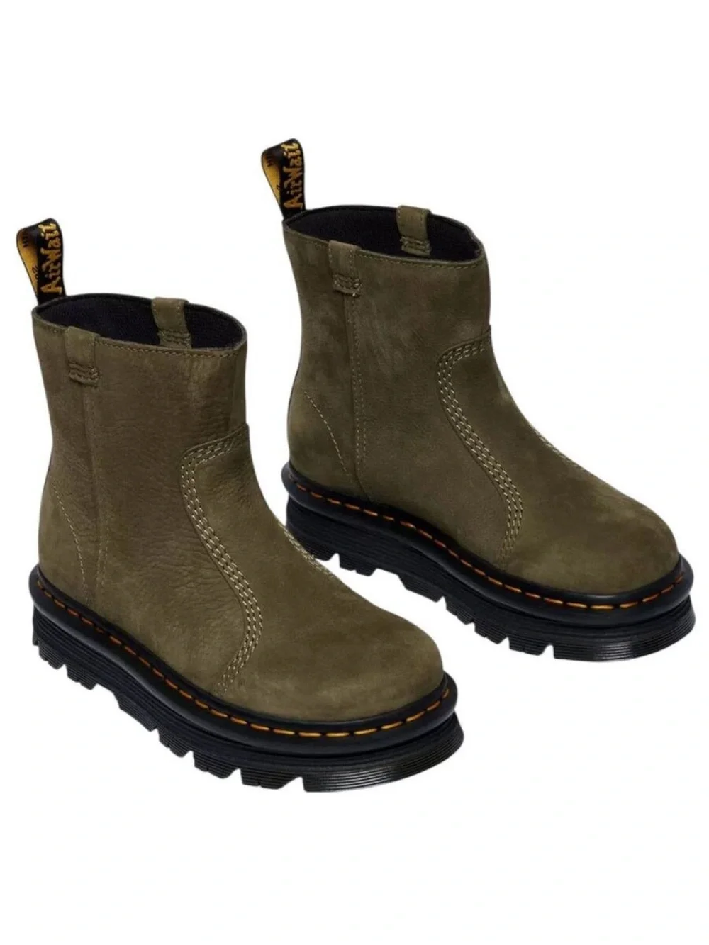 Dr. Martens Zebzag Rigger Slip-On Nubuck Platform Boots in DMS Olive US 9/ EU 41